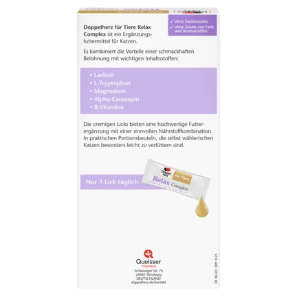 Abbildung der Produktverpackung Doppelherz für Tiere Relax Complex für Katzen Rückansicht